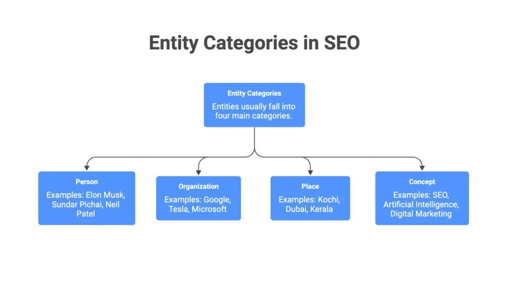 four main categories in entity seo